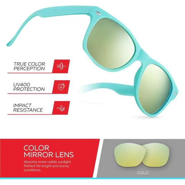 Retro Rewind Kids Sunglasses for Boys Girls Age 312  Shatterproof Rubberized Frame UV400 Toddler Children Sun GlassesTurquoise  Revo Gold