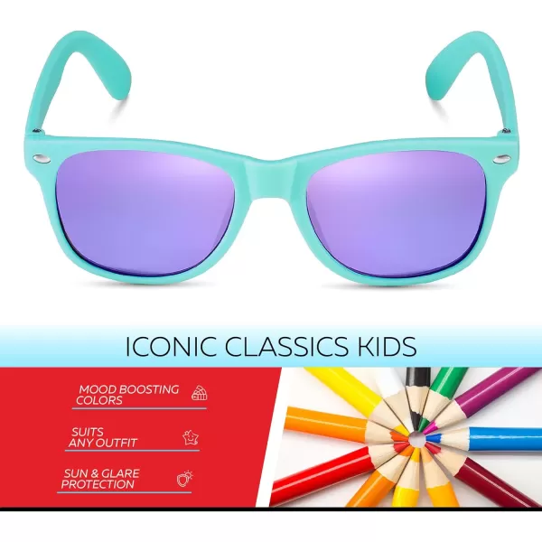 Retro Rewind Kids Sunglasses for Boys Girls Age 312  Shatterproof Rubberized Frame UV400 Toddler Children Sun GlassesTurquoise  Revo Purple