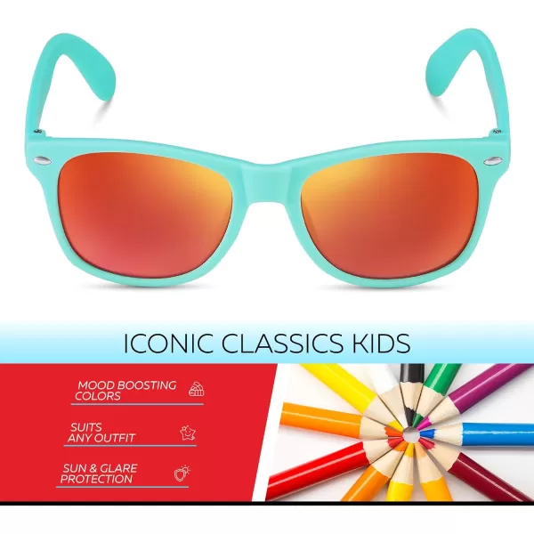 Retro Rewind Kids Sunglasses for Boys Girls Age 312  Shatterproof Rubberized Frame UV400 Toddler Children Sun GlassesTurquoise  Revo Red