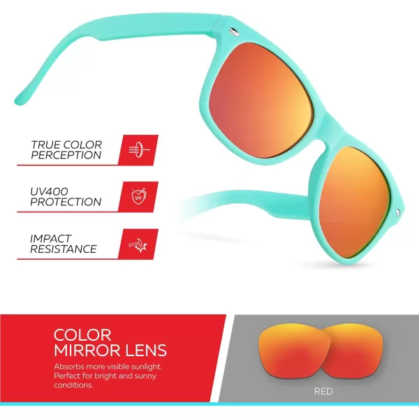 Retro Rewind Kids Sunglasses for Boys Girls Age 312  Shatterproof Rubberized Frame UV400 Toddler Children Sun GlassesTurquoise  Revo Red
