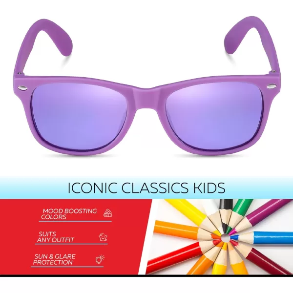 Retro Rewind Kids Sunglasses for Boys Girls Age 312  Shatterproof Rubberized Frame UV400 Toddler Children Sun GlassesViolet  Revo Purple