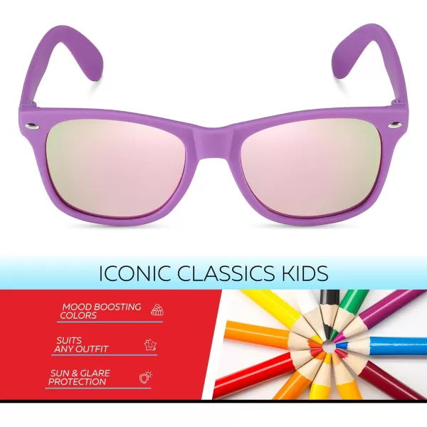 Retro Rewind Kids Sunglasses for Boys Girls Age 312  Shatterproof Rubberized Frame UV400 Toddler Children Sun GlassesViolet  Revo Rose Gold