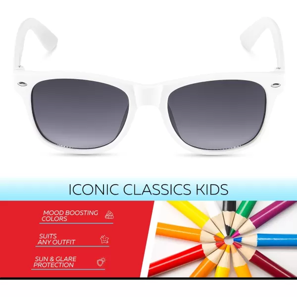 Retro Rewind Kids Sunglasses for Boys Girls Age 312  Shatterproof Rubberized Frame UV400 Toddler Children Sun GlassesWhite