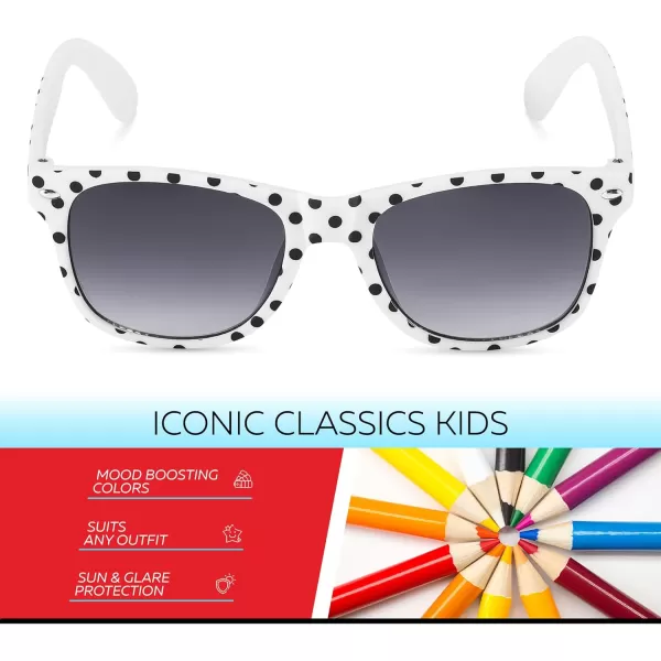 Retro Rewind Kids Sunglasses for Boys Girls Age 312  Shatterproof Rubberized Frame UV400 Toddler Children Sun GlassesWhite Polka Dot