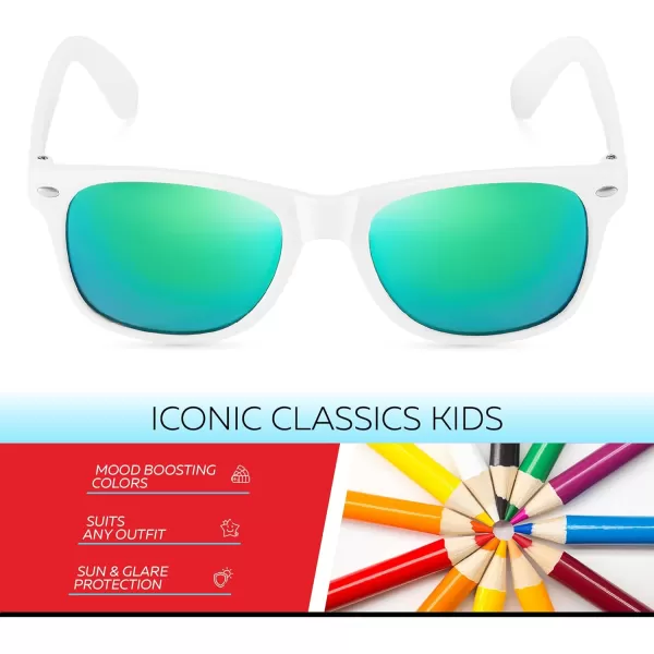 Retro Rewind Kids Sunglasses for Boys Girls Age 312  Shatterproof Rubberized Frame UV400 Toddler Children Sun GlassesWhite  Revo Green