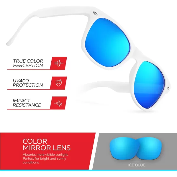 Retro Rewind Kids Sunglasses for Boys Girls Age 312  Shatterproof Rubberized Frame UV400 Toddler Children Sun GlassesWhite  Revo Ice Blue