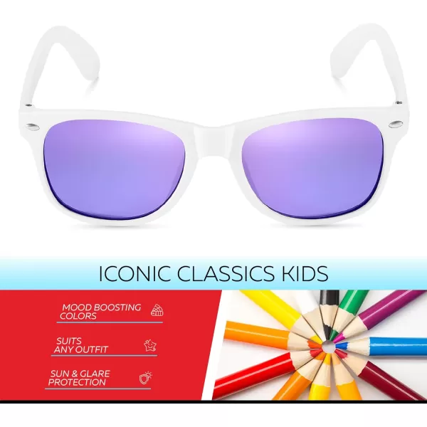 Retro Rewind Kids Sunglasses for Boys Girls Age 312  Shatterproof Rubberized Frame UV400 Toddler Children Sun GlassesWhite  Revo Purple