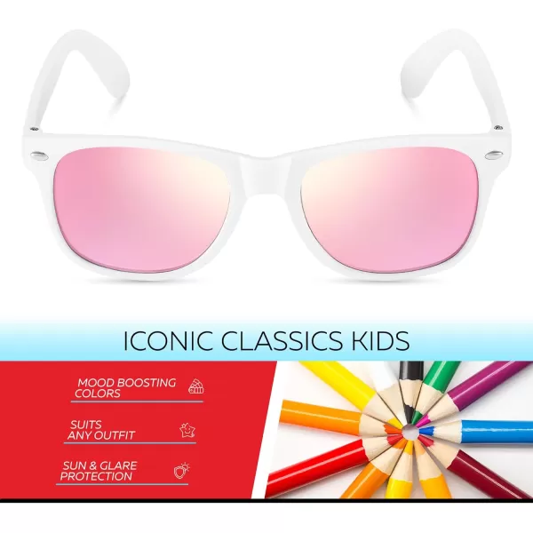 Retro Rewind Kids Sunglasses for Boys Girls Age 312  Shatterproof Rubberized Frame UV400 Toddler Children Sun GlassesWhite  Revo Rose Gold