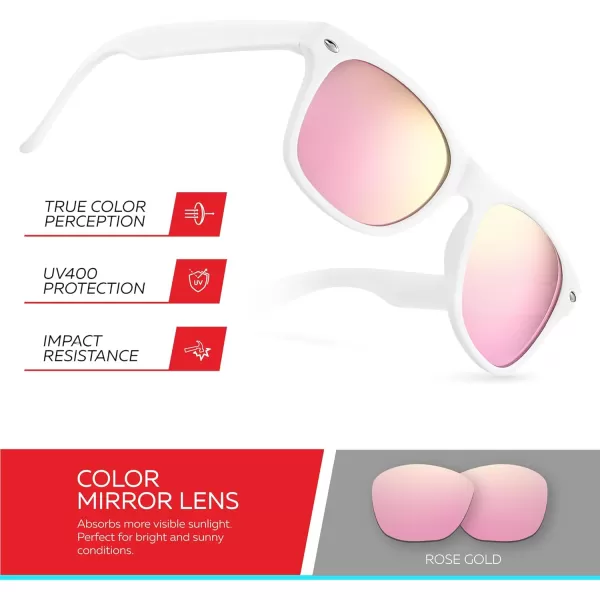 Retro Rewind Kids Sunglasses for Boys Girls Age 312  Shatterproof Rubberized Frame UV400 Toddler Children Sun GlassesWhite  Revo Rose Gold