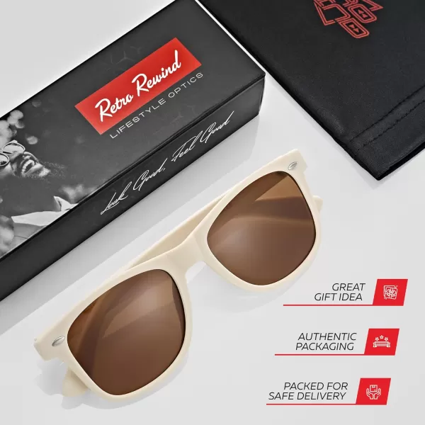 Retro Rewind Polarized Sunglasses for Men and Women  UV Protection Classic Sun GlassesMatte Beige  Brown