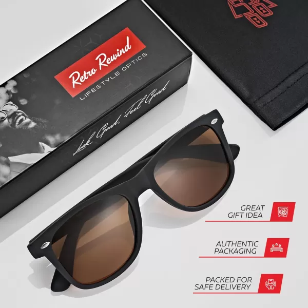 Retro Rewind Polarized Sunglasses for Men and Women  UV Protection Classic Sun GlassesMatte Black  Brown