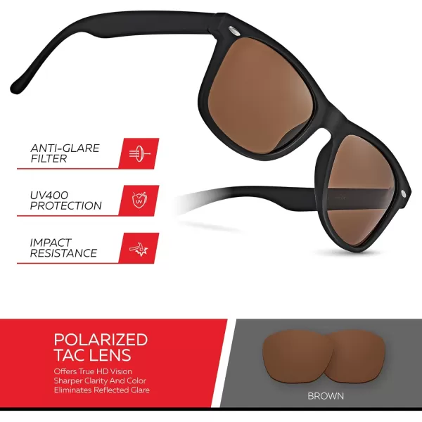 Retro Rewind Polarized Sunglasses for Men and Women  UV Protection Classic Sun GlassesMatte Black  Brown