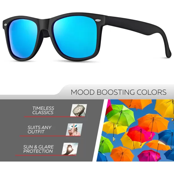 Retro Rewind Polarized Sunglasses for Men and Women  UV Protection Classic Sun GlassesMatte Black  Revo Ice Blue