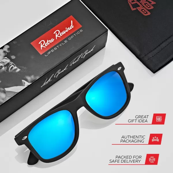 Retro Rewind Polarized Sunglasses for Men and Women  UV Protection Classic Sun GlassesMatte Black  Revo Ice Blue
