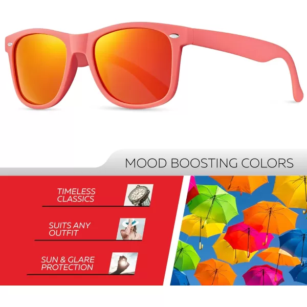 Retro Rewind Polarized Sunglasses for Men and Women  UV Protection Classic Sun GlassesMatte Coral  Revo Red