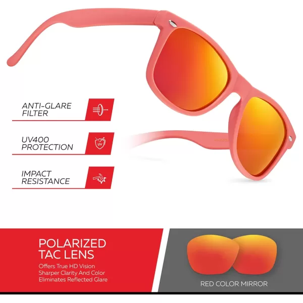 Retro Rewind Polarized Sunglasses for Men and Women  UV Protection Classic Sun GlassesMatte Coral  Revo Red