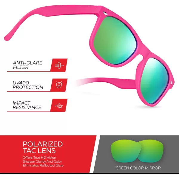 Retro Rewind Polarized Sunglasses for Men and Women  UV Protection Classic Sun GlassesMatte Hot Pink  Revo Green
