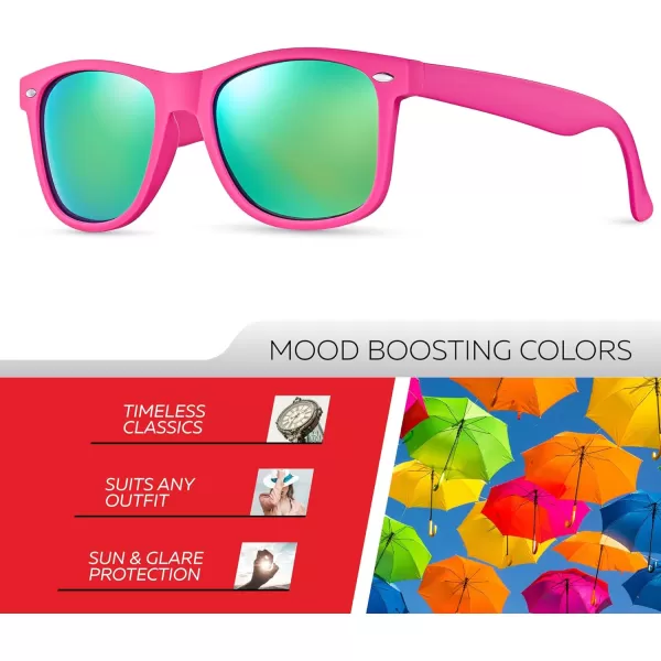 Retro Rewind Polarized Sunglasses for Men and Women  UV Protection Classic Sun GlassesMatte Hot Pink  Revo Green