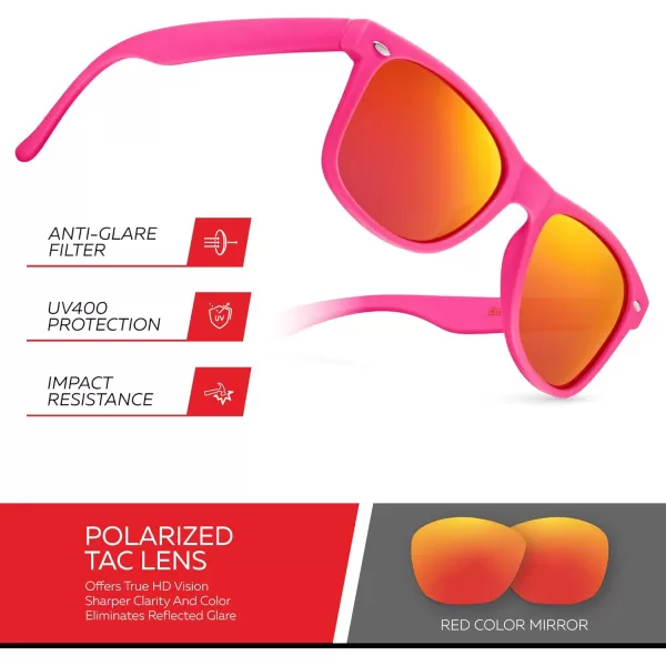 Retro Rewind Polarized Sunglasses for Men and Women  UV Protection Classic Sun GlassesMatte Hot Pink  Revo Red