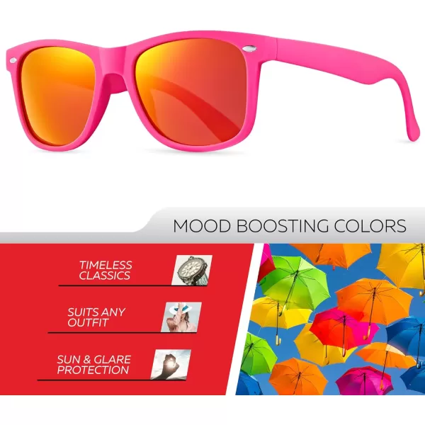 Retro Rewind Polarized Sunglasses for Men and Women  UV Protection Classic Sun GlassesMatte Hot Pink  Revo Red