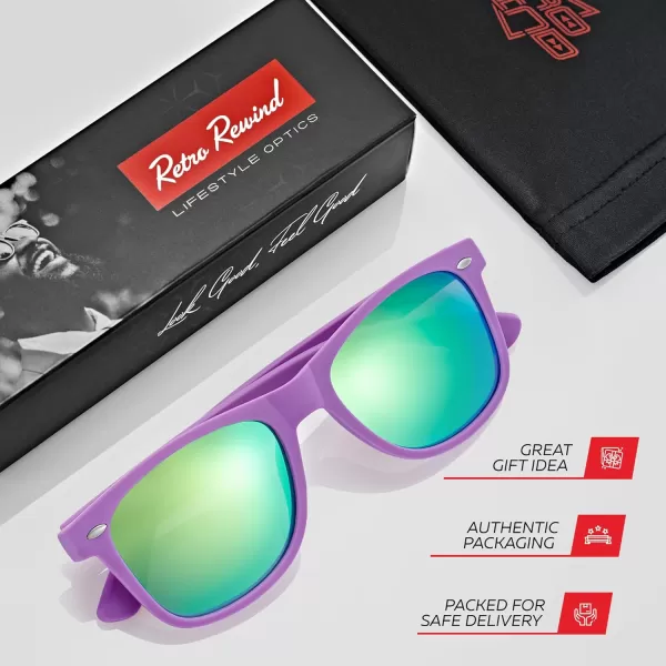 Retro Rewind Polarized Sunglasses for Men and Women  UV Protection Classic Sun GlassesMatte Purple  Revo Green