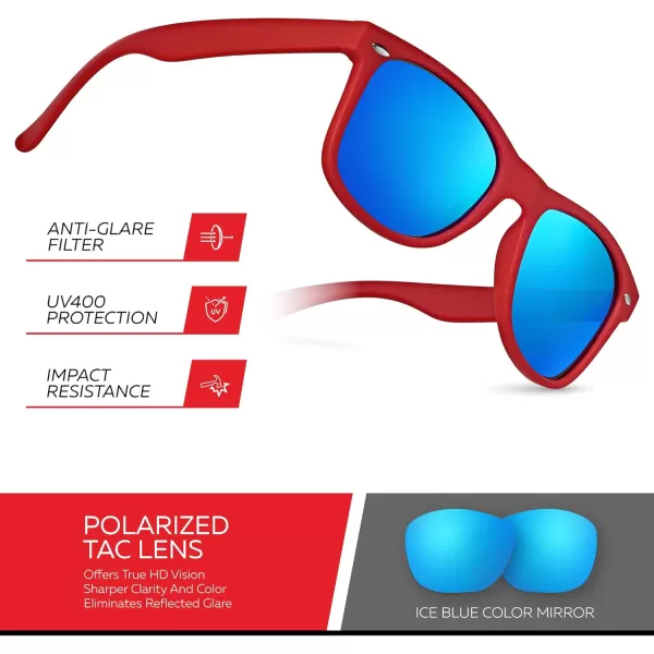 Retro Rewind Polarized Sunglasses for Men and Women  UV Protection Classic Sun GlassesMatte Red  Revo Ice Blue