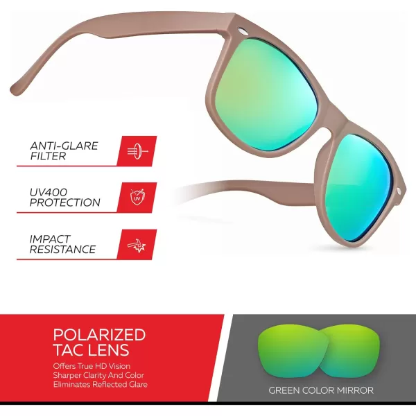 Retro Rewind Polarized Sunglasses for Men and Women  UV Protection Classic Sun GlassesMatte Taupe  Revo Green