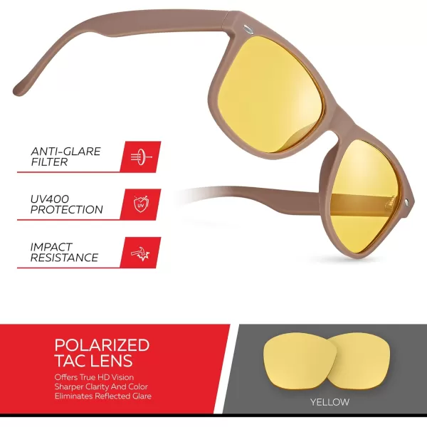 Retro Rewind Polarized Sunglasses for Men and Women  UV Protection Classic Sun GlassesMatte Taupe  Yellow Night Driving