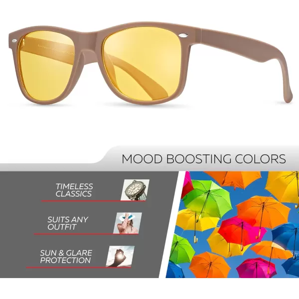 Retro Rewind Polarized Sunglasses for Men and Women  UV Protection Classic Sun GlassesMatte Taupe  Yellow Night Driving