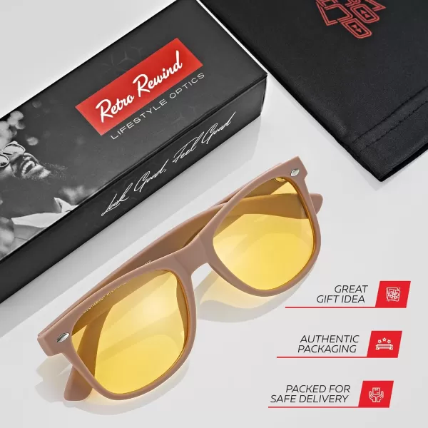 Retro Rewind Polarized Sunglasses for Men and Women  UV Protection Classic Sun GlassesMatte Taupe  Yellow Night Driving