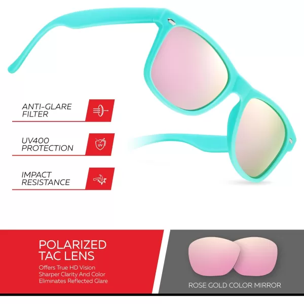 Retro Rewind Polarized Sunglasses for Men and Women  UV Protection Classic Sun GlassesMatte Turquoise  Revo Rose Gold