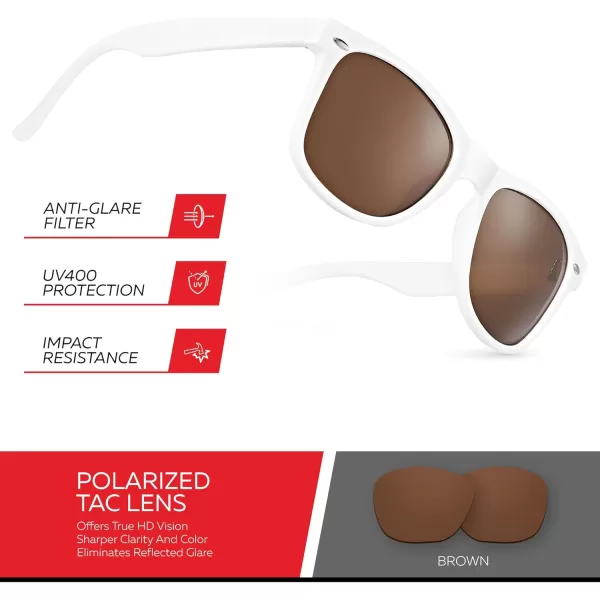 Retro Rewind Polarized Sunglasses for Men and Women  UV Protection Classic Sun GlassesMatte White  Brown