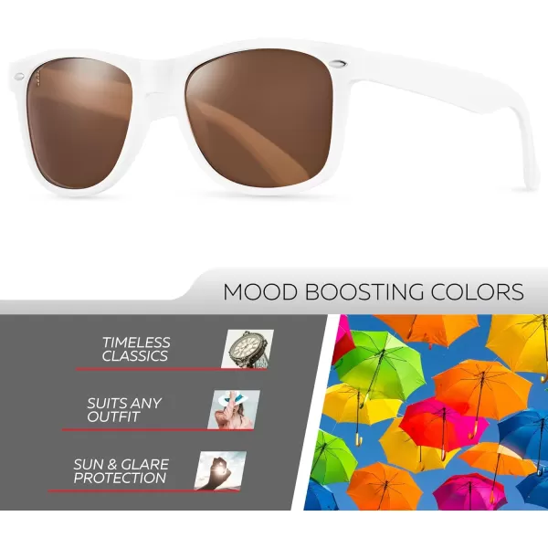 Retro Rewind Polarized Sunglasses for Men and Women  UV Protection Classic Sun GlassesMatte White  Brown