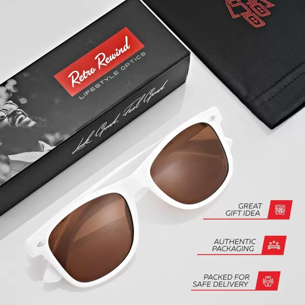 Retro Rewind Polarized Sunglasses for Men and Women  UV Protection Classic Sun GlassesMatte White  Brown