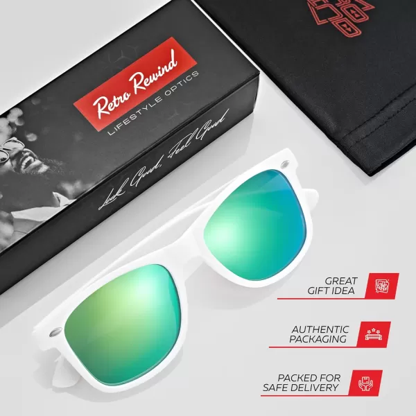 Retro Rewind Polarized Sunglasses for Men and Women  UV Protection Classic Sun GlassesMatte White  Revo Green