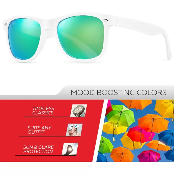 Retro Rewind Polarized Sunglasses for Men and Women  UV Protection Classic Sun GlassesMatte White  Revo Green