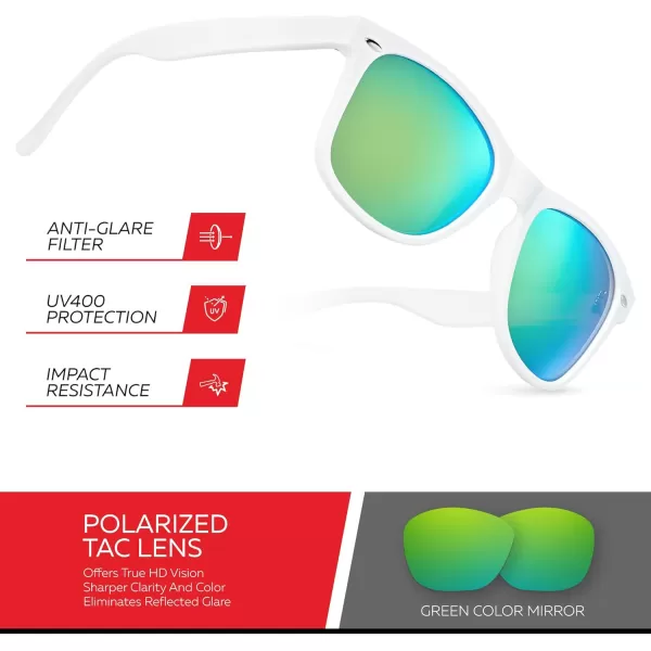 Retro Rewind Polarized Sunglasses for Men and Women  UV Protection Classic Sun GlassesMatte White  Revo Green