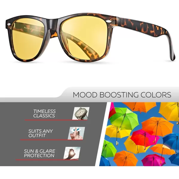 Retro Rewind Polarized Sunglasses for Men and Women  UV Protection Classic Sun GlassesShiny Tortoise  Yellow Night Driving