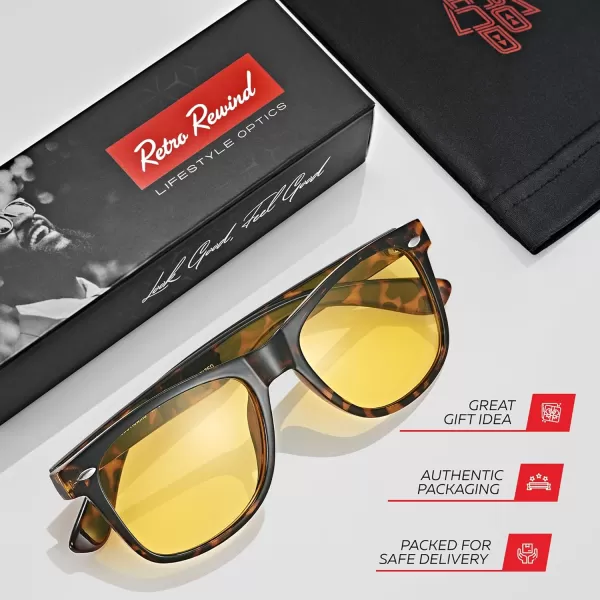 Retro Rewind Polarized Sunglasses for Men and Women  UV Protection Classic Sun GlassesShiny Tortoise  Yellow Night Driving
