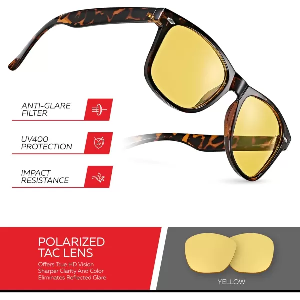 Retro Rewind Polarized Sunglasses for Men and Women  UV Protection Classic Sun GlassesShiny Tortoise  Yellow Night Driving