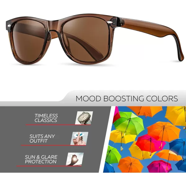Retro Rewind Polarized Sunglasses for Men and Women  UV Protection Classic Sun GlassesTransparent Brown  Brown