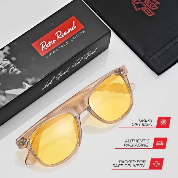 Retro Rewind Polarized Sunglasses for Men and Women  UV Protection Classic Sun GlassesTransparent Champaign  Yellow Night Driving