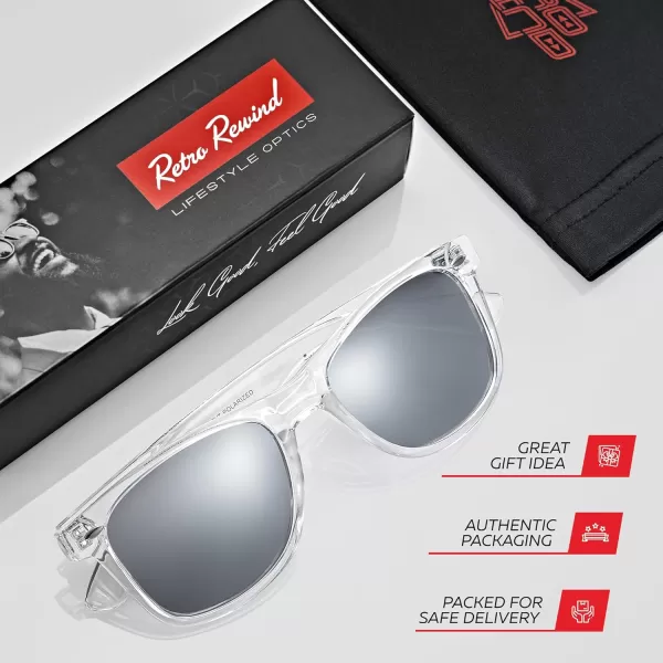 Retro Rewind Polarized Sunglasses for Men and Women  UV Protection Classic Sun GlassesTransparent  Silver Mirror