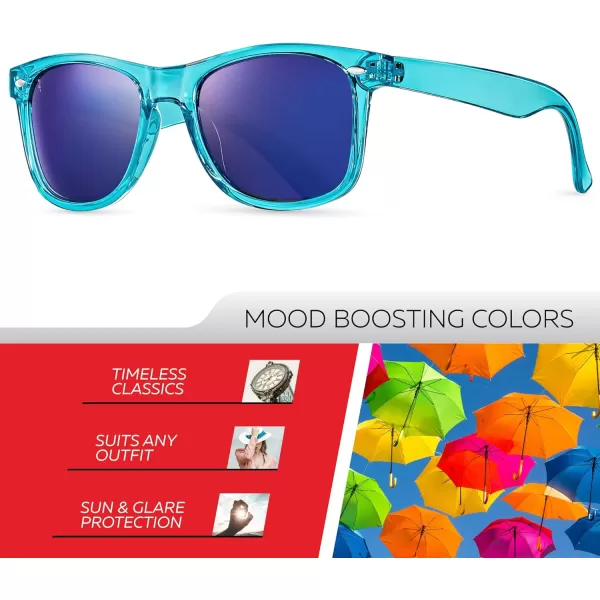 Retro Rewind Polarized Sunglasses for Men and Women  UV Protection Classic Sun GlassesTransparent Turquoise  Blue Mirror