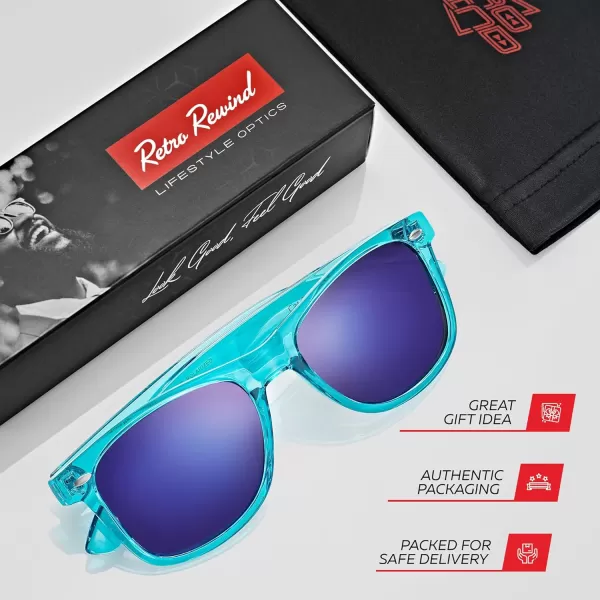 Retro Rewind Polarized Sunglasses for Men and Women  UV Protection Classic Sun GlassesTransparent Turquoise  Blue Mirror