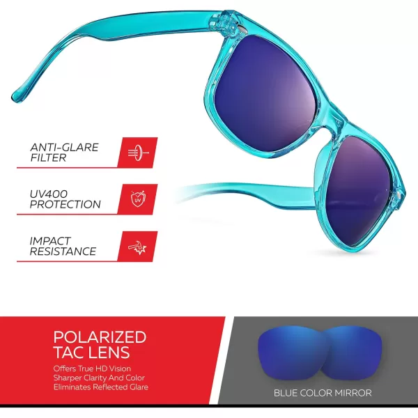 Retro Rewind Polarized Sunglasses for Men and Women  UV Protection Classic Sun GlassesTransparent Turquoise  Blue Mirror