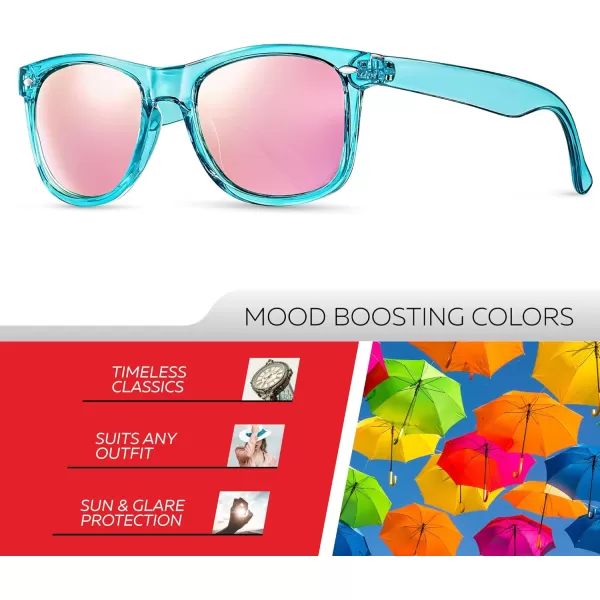 Retro Rewind Polarized Sunglasses for Men and Women  UV Protection Classic Sun GlassesTransparent Turquoise  Revo Pink