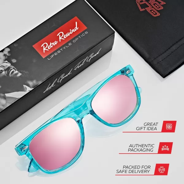 Retro Rewind Polarized Sunglasses for Men and Women  UV Protection Classic Sun GlassesTransparent Turquoise  Revo Pink