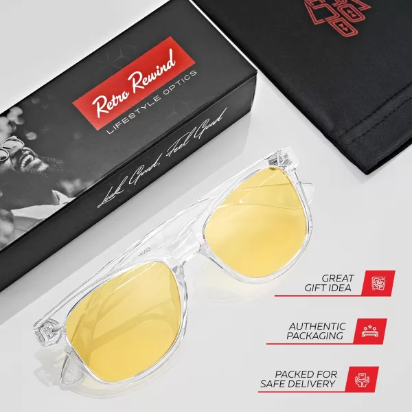 Retro Rewind Polarized Sunglasses for Men and Women  UV Protection Classic Sun GlassesTransparent  Yellow Night Driving