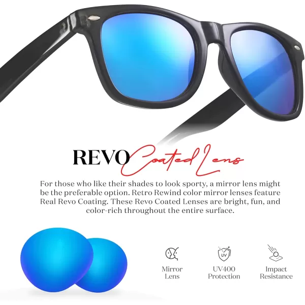 Retro Rewind Translucent Frame Colorful Neon 80s Mirrored Sunglasses for Men WomenTranslucent Black  Revo Ice Blue Mirror